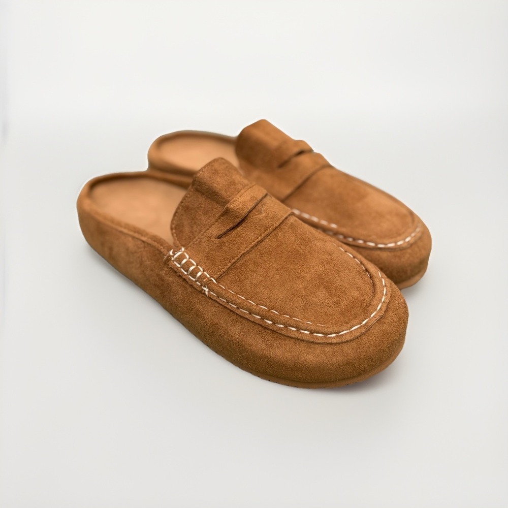 New Women's Size 43 US11 Slip On Faux Suede Loafer Slides Boho Retro Comfy Soft - Picture 2 of 5